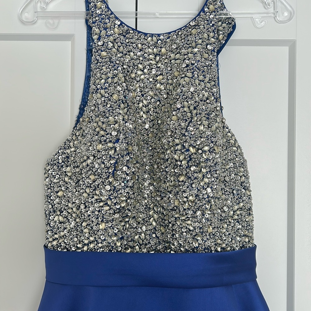 JVN by Jovani Size 8 Rhinestone Top Royal Blue A-line Gown